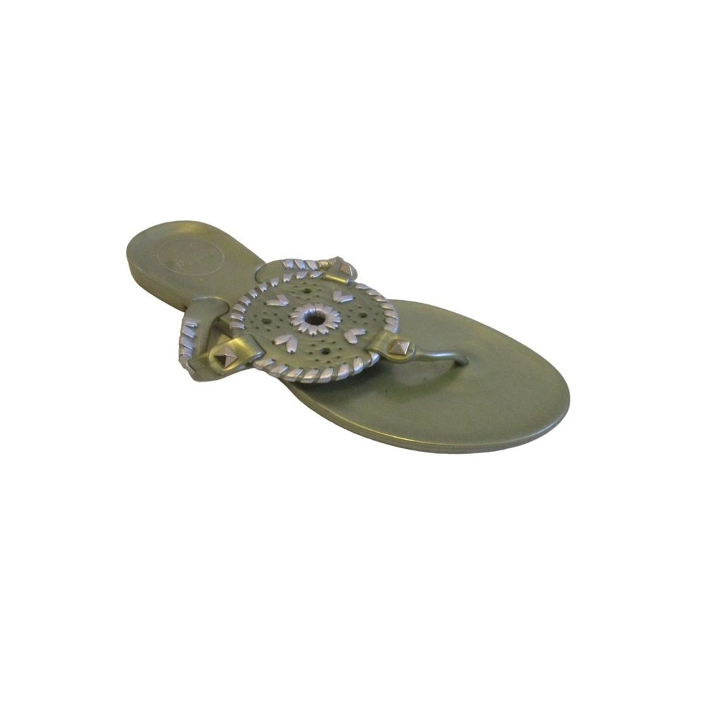 SAC*Jack Rogers Green and Silver Metallic Medallion Motif Thong Sandal